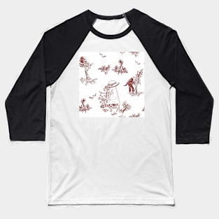 Cryptid Toile Pastoral Bigfoot Aliens and Mothman Baseball T-Shirt